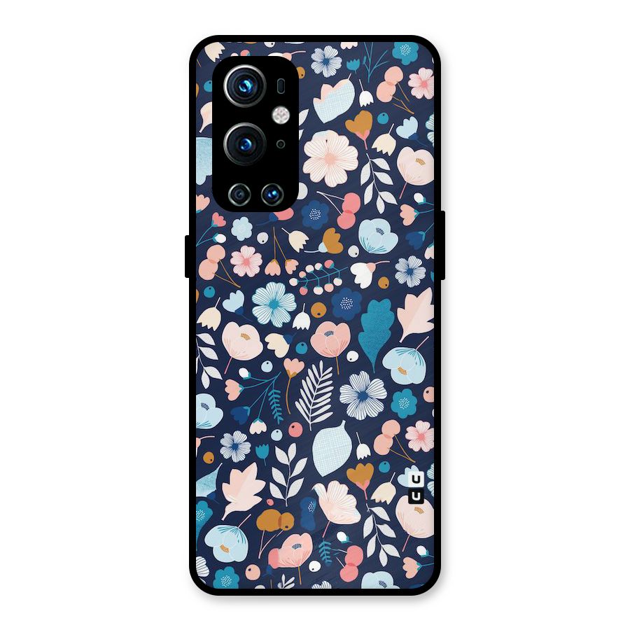 Blue Floral Metal Back Case for OnePlus 9 Pro