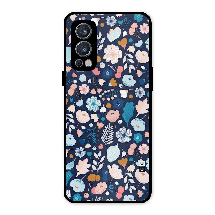 Blue Floral Metal Back Case for OnePlus Nord 2 5G