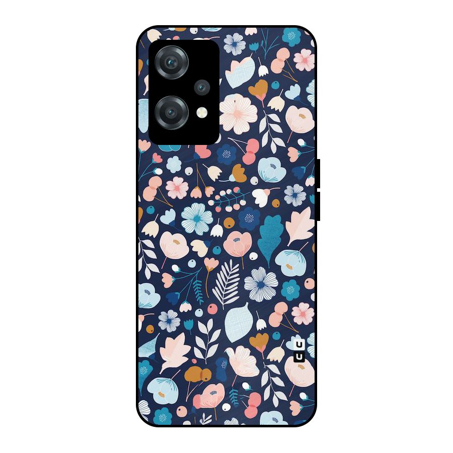 Blue Floral Metal Back Case for OnePlus Nord CE 2 Lite 5G