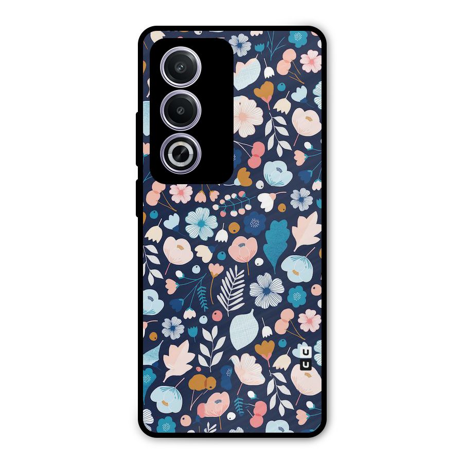 Blue Floral Metal Back Case for Oppo A3 Pro