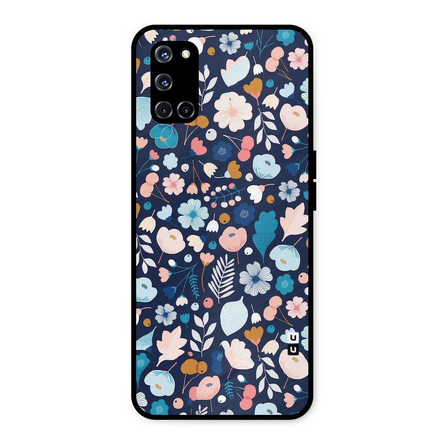 Blue Floral Metal Back Case for Oppo A52