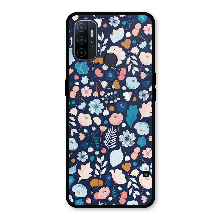Blue Floral Metal Back Case for Oppo A53
