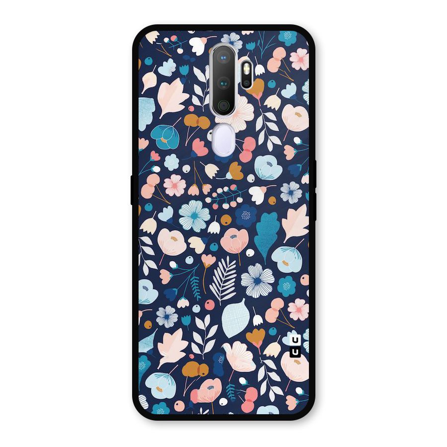 Blue Floral Metal Back Case for Oppo A9 (2020)