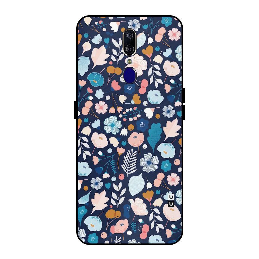 Blue Floral Metal Back Case for Oppo F11