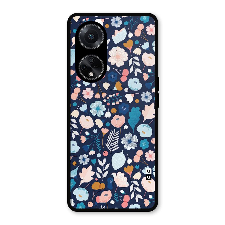 Blue Floral Metal Back Case for Oppo F23