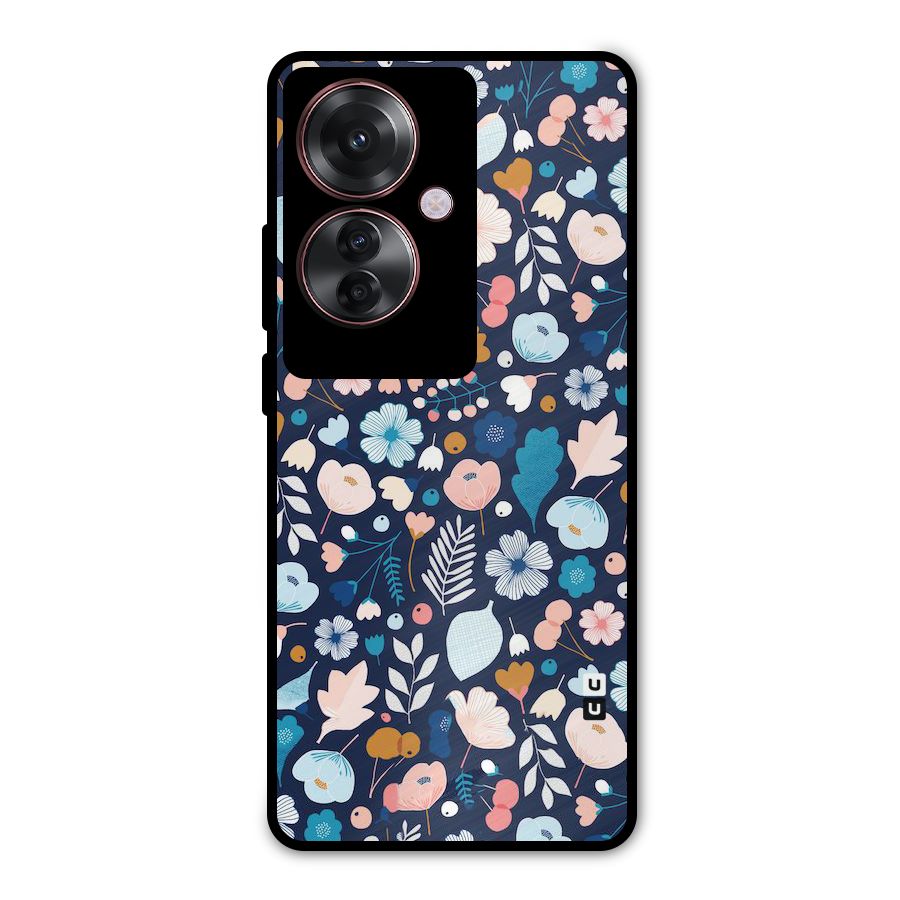 Blue Floral Metal Back Case for Oppo F25 Pro