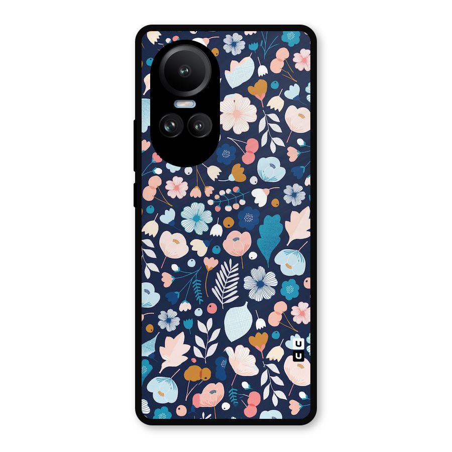 Blue Floral Metal Back Case for Oppo Reno10