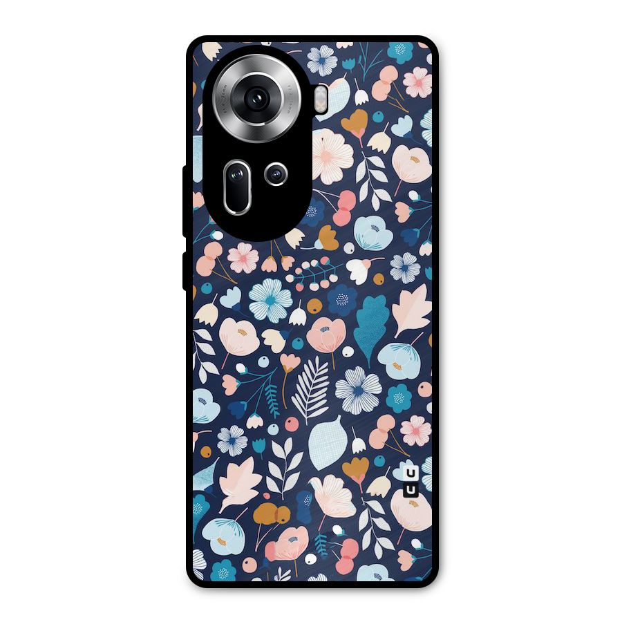 Blue Floral Metal Back Case for Oppo Reno11 5G