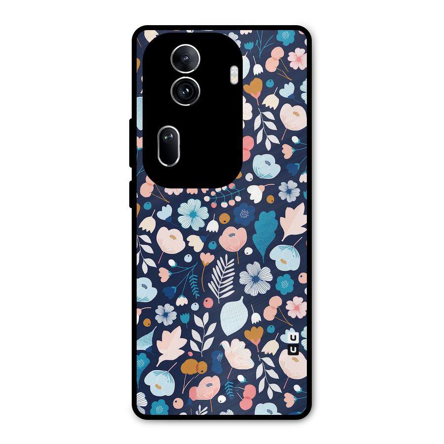 Blue Floral Metal Back Case for Oppo Reno11 Pro 5G