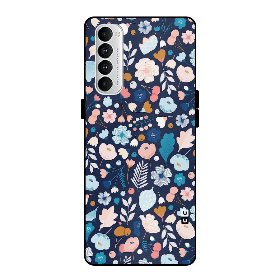 Blue Floral Metal Back Case for Oppo Reno4 Pro