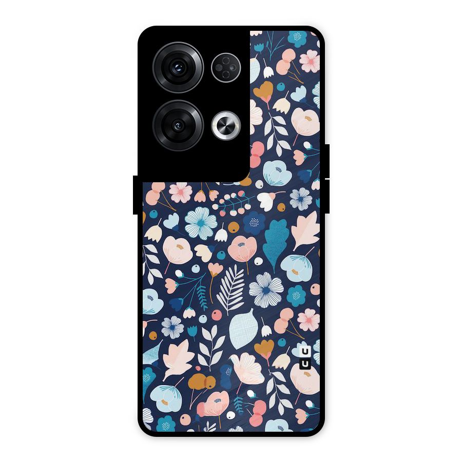 Blue Floral Metal Back Case for Oppo Reno8 Pro 5G