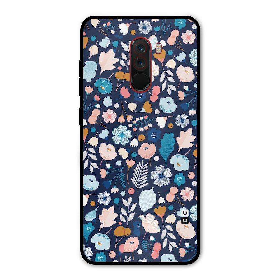 Blue Floral Metal Back Case for Poco F1