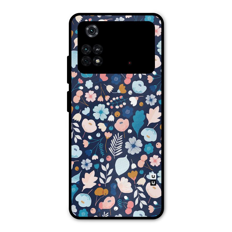Blue Floral Metal Back Case for Poco M4 Pro 4G
