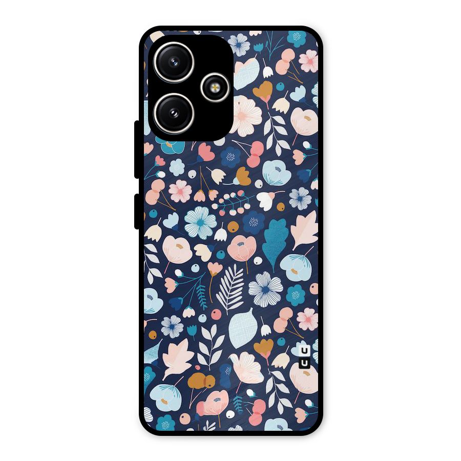 Blue Floral Metal Back Case for Poco M6 Pro