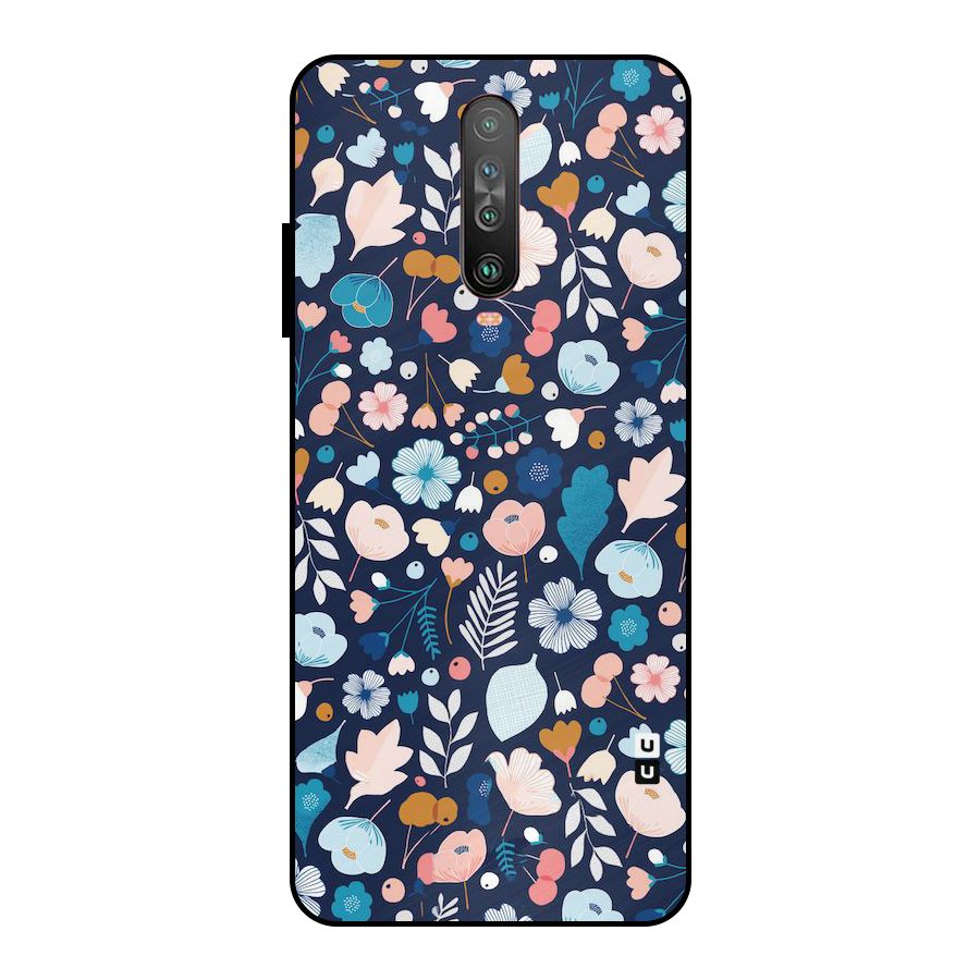 Blue Floral Metal Back Case for Poco X2