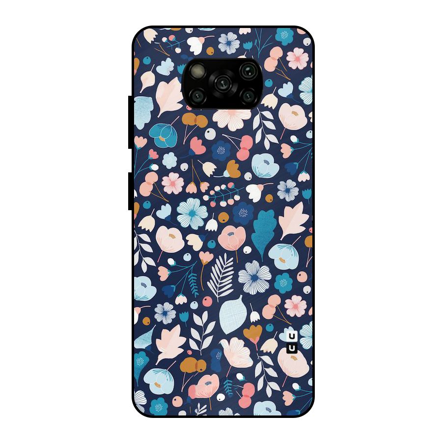 Blue Floral Metal Back Case for Poco X3