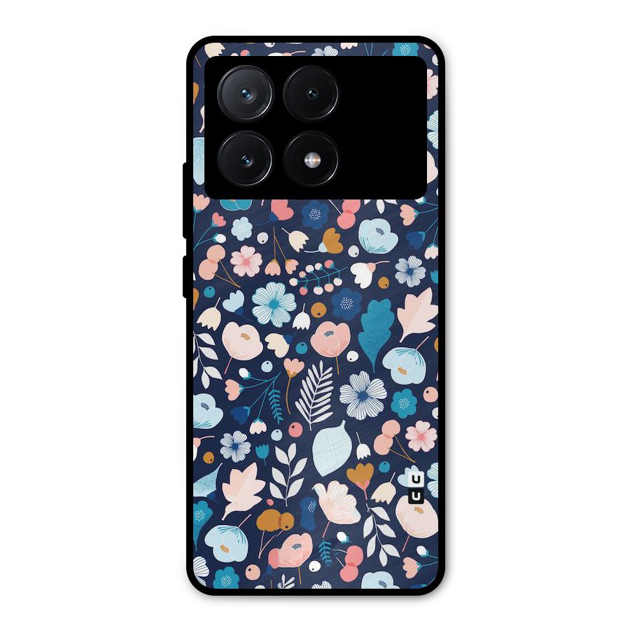 Blue Floral Metal Back Case for Poco X6 Pro