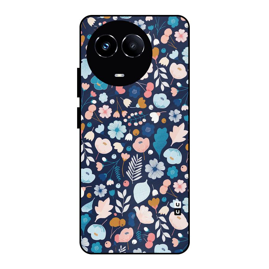 Blue Floral Metal Back Case for Realme 11 5G