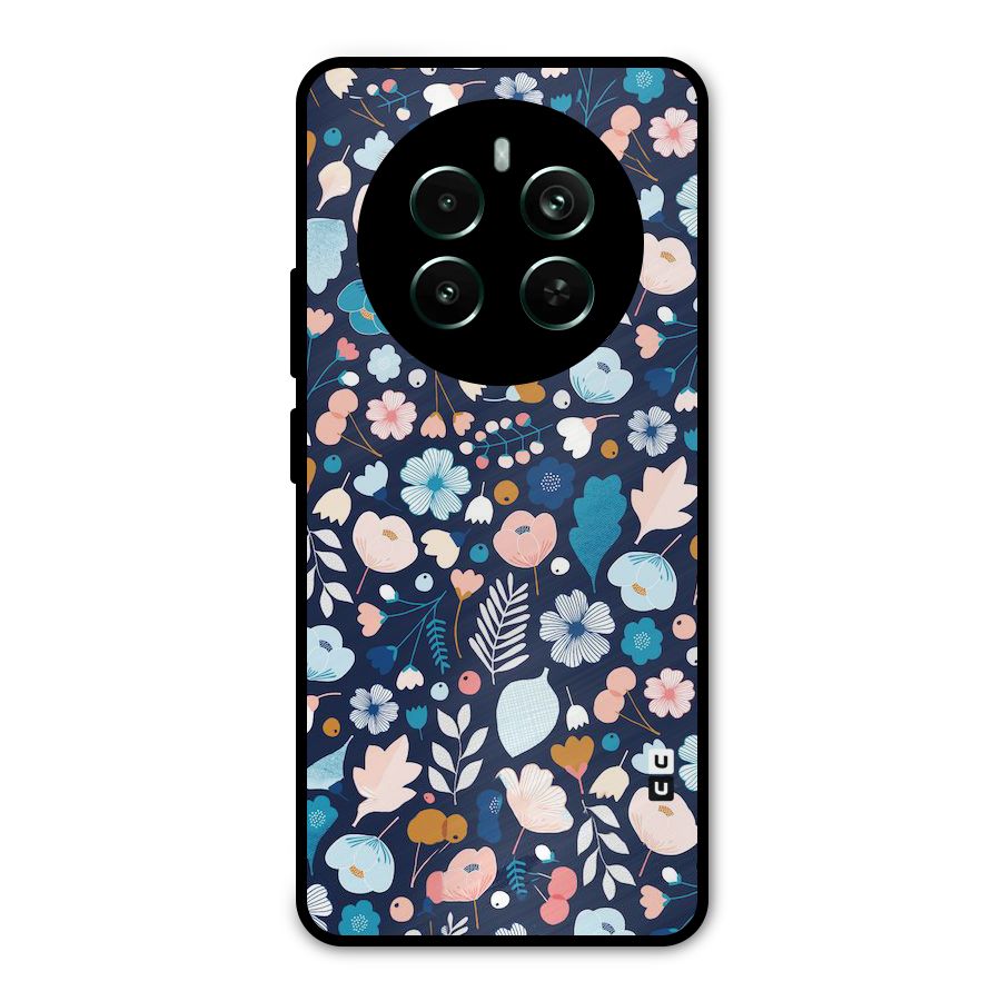 Blue Floral Metal Back Case for Realme 12 Pro Plus