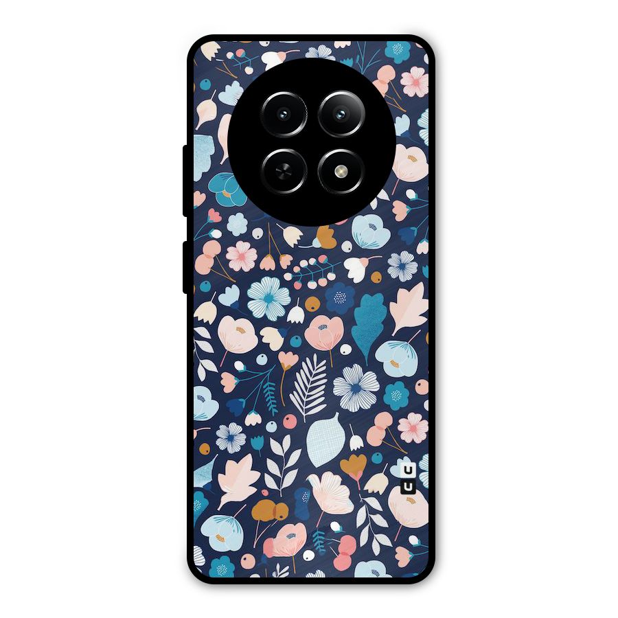 Blue Floral Metal Back Case for Realme 12x 5G