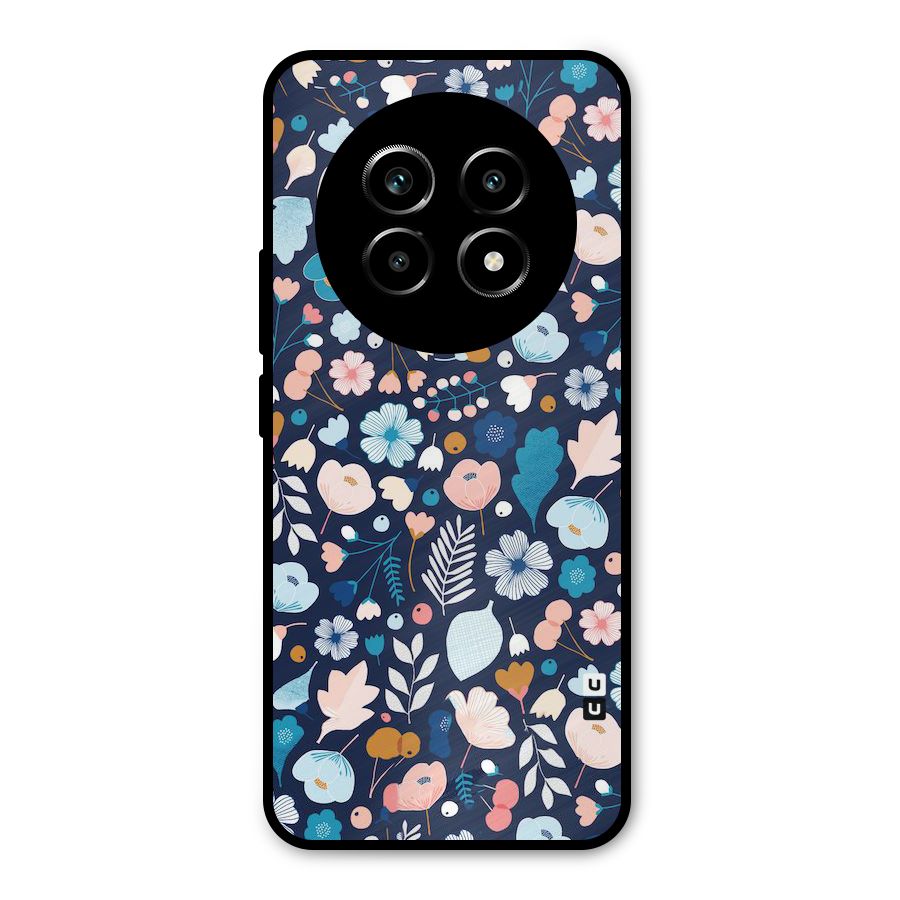 Blue Floral Metal Back Case for Realme 13 Pro