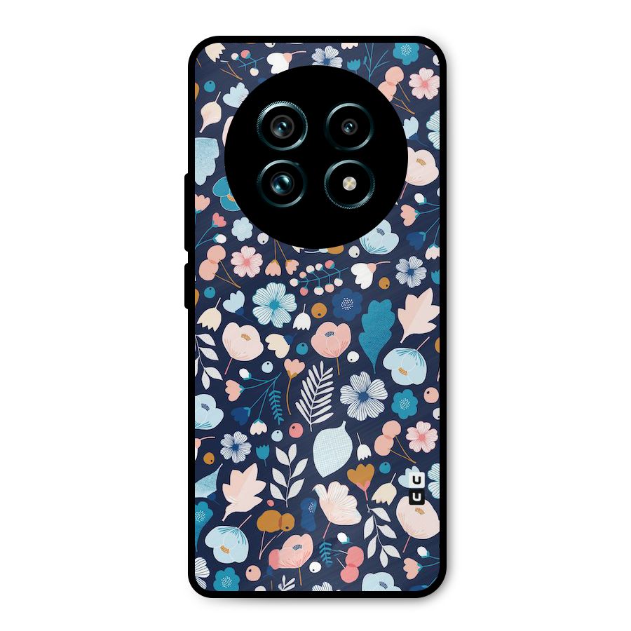 Blue Floral Metal Back Case for Realme 13 Pro Plus