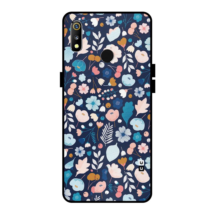 Blue Floral Metal Back Case for Realme 3i