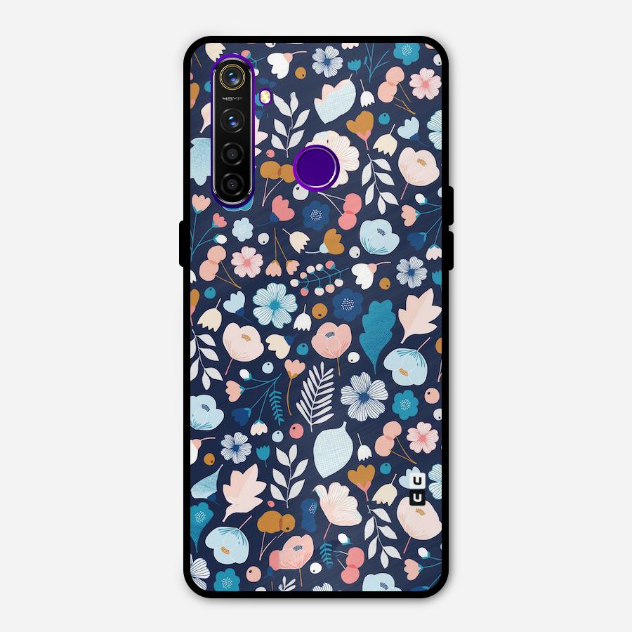 Blue Floral Metal Back Case for Realme 5 Pro