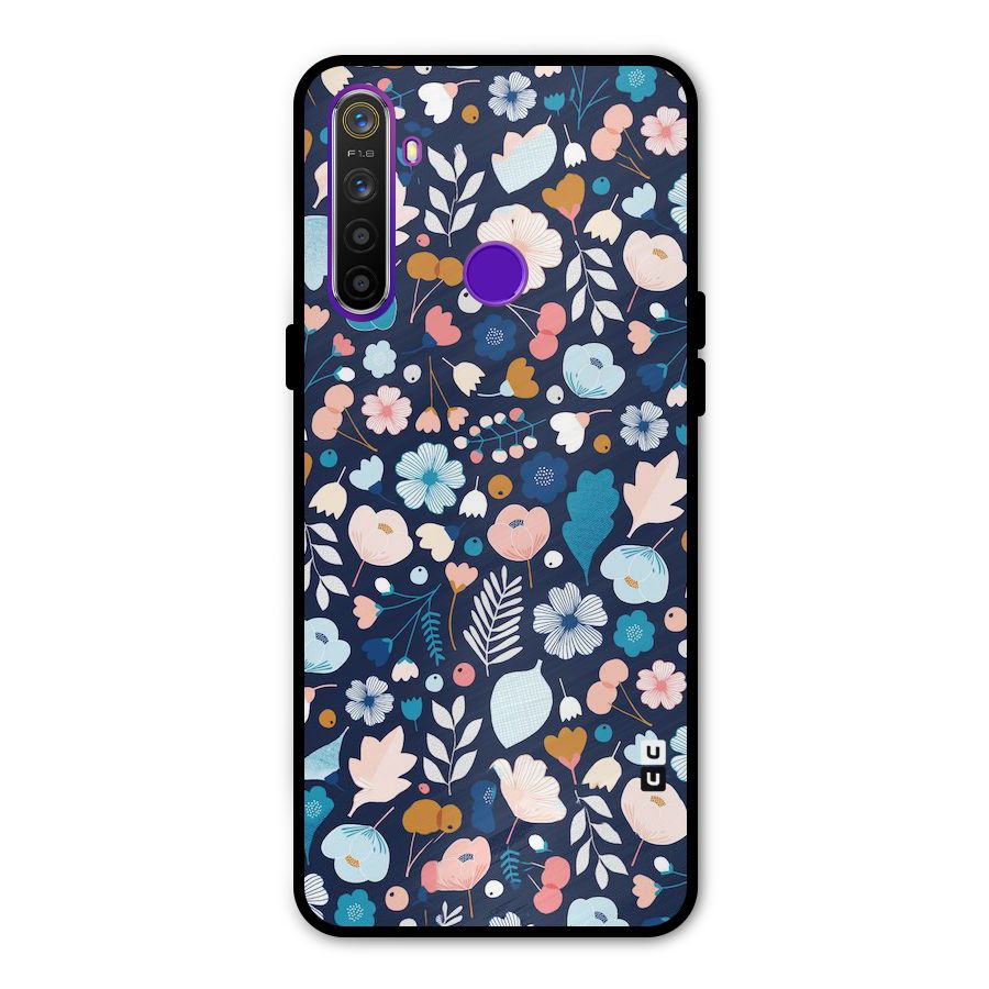 Blue Floral Metal Back Case for Realme 5i