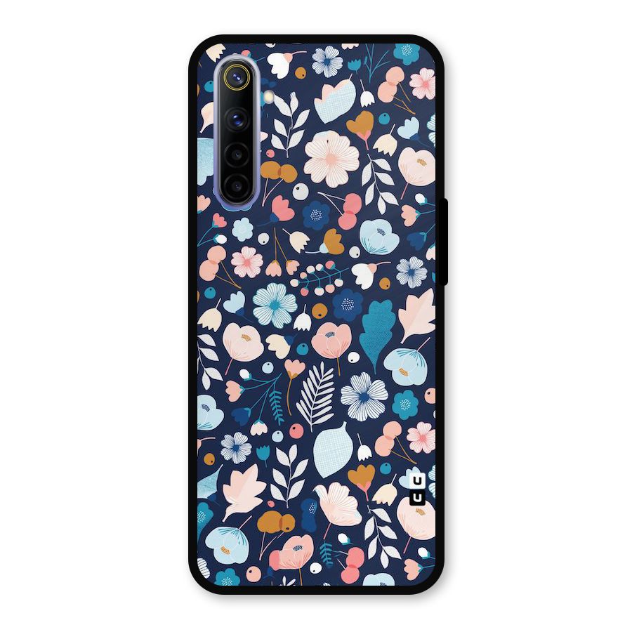 Blue Floral Metal Back Case for Realme 6