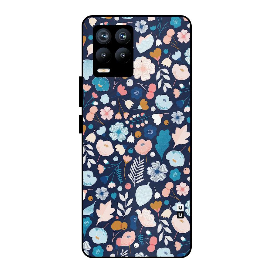 Blue Floral Metal Back Case for Realme 8 Pro