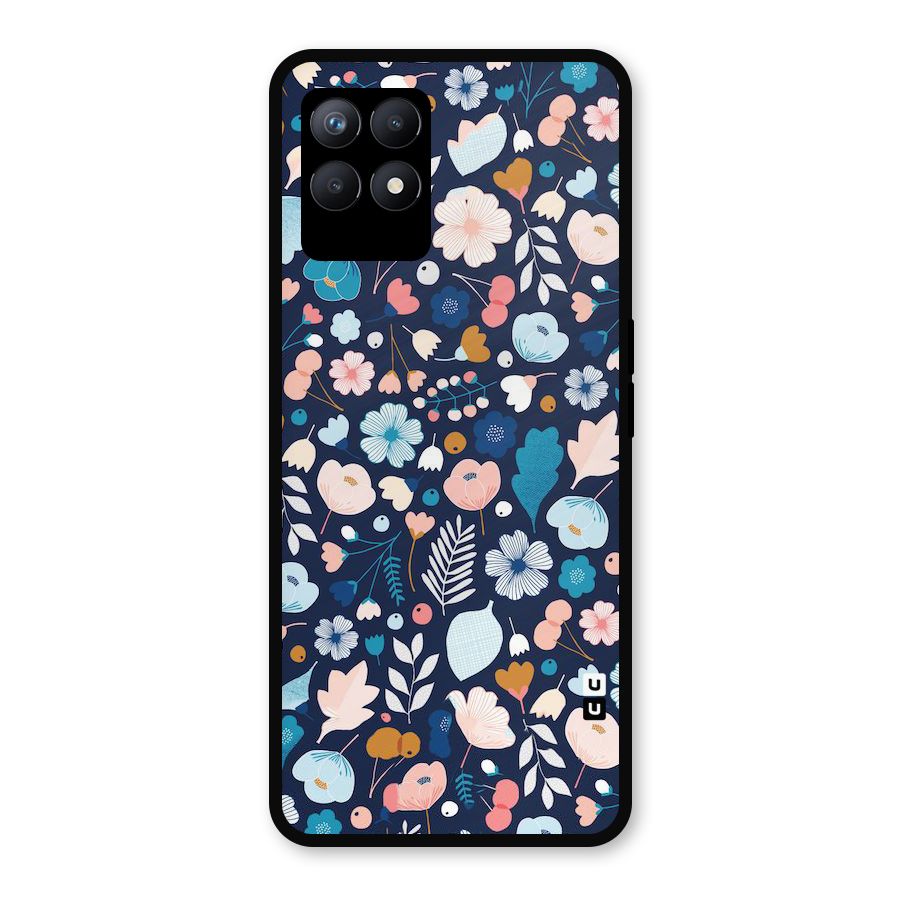 Blue Floral Metal Back Case for Realme 8i