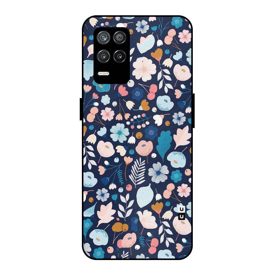 Blue Floral Metal Back Case for Realme 9 5G