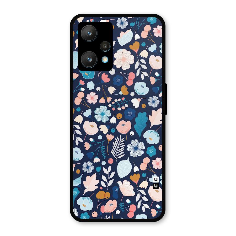 Blue Floral Metal Back Case for Realme 9 Pro Plus 5G