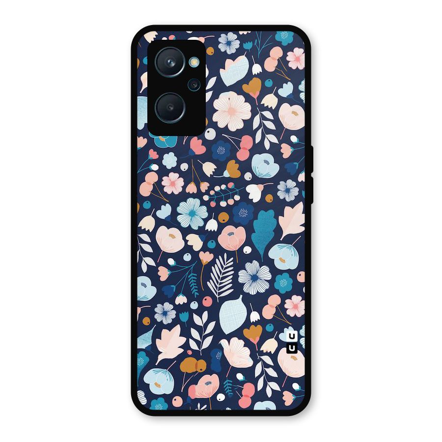 Blue Floral Metal Back Case for Realme 9i