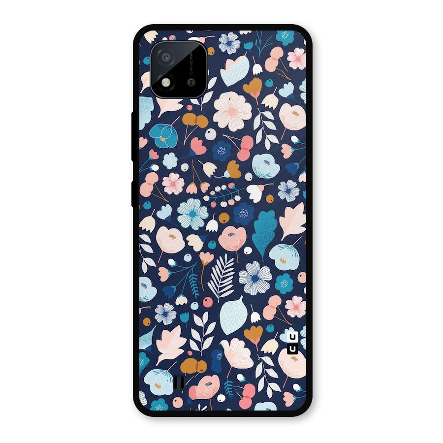 Blue Floral Metal Back Case for Realme C11 2021