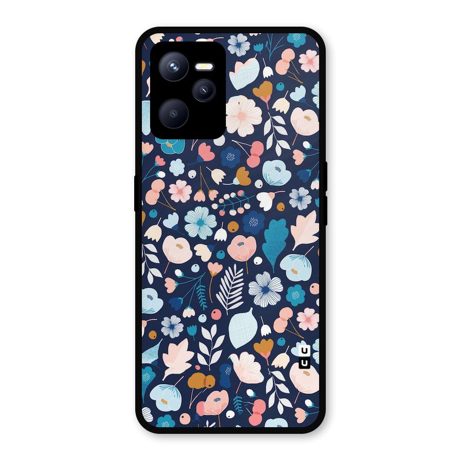 Blue Floral Metal Back Case for Realme C35