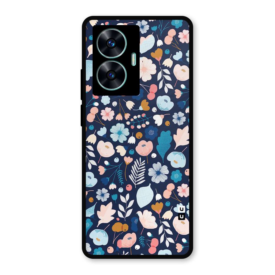 Blue Floral Metal Back Case for Realme C55