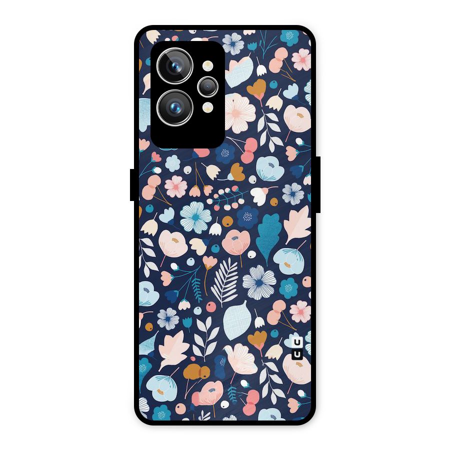 Blue Floral Metal Back Case for Realme GT2 Pro