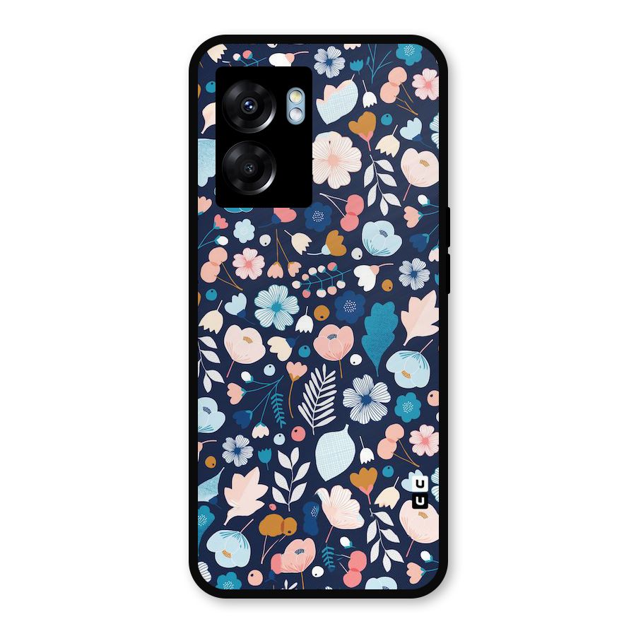 Blue Floral Metal Back Case for Realme Narzo 50 5G