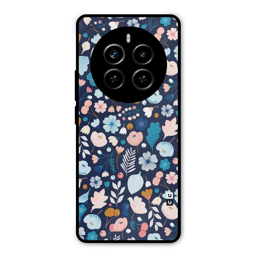 Blue Floral Metal Back Case for Realme P1 Pro
