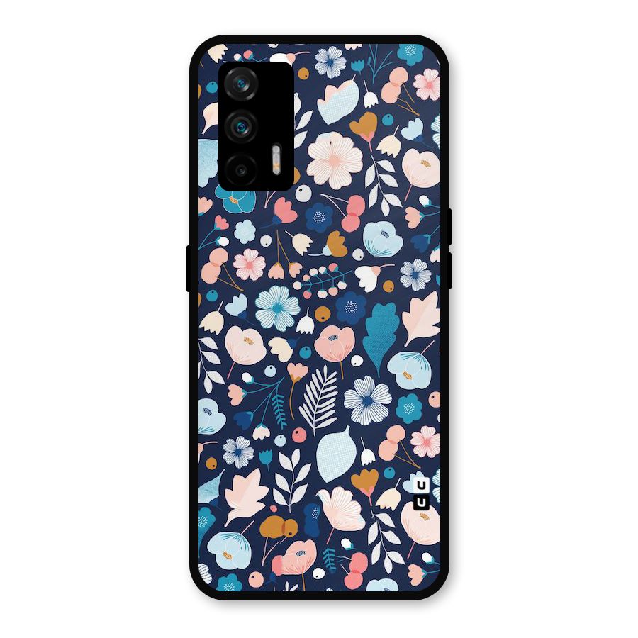 Blue Floral Metal Back Case for Realme X7 Max