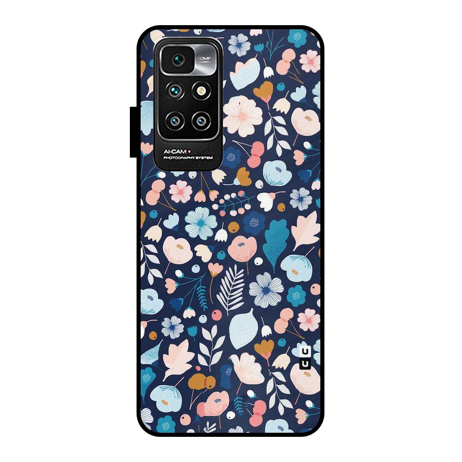 Blue Floral Metal Back Case for Redmi 10 Prime