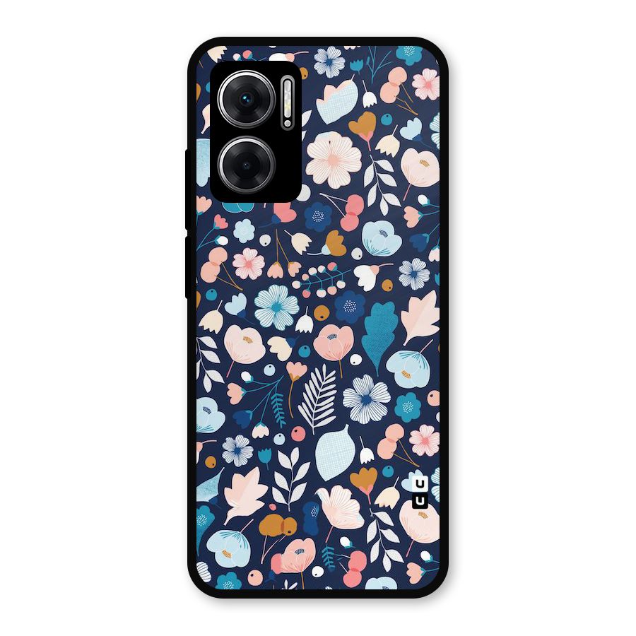 Blue Floral Metal Back Case for Redmi 11 Prime 5G