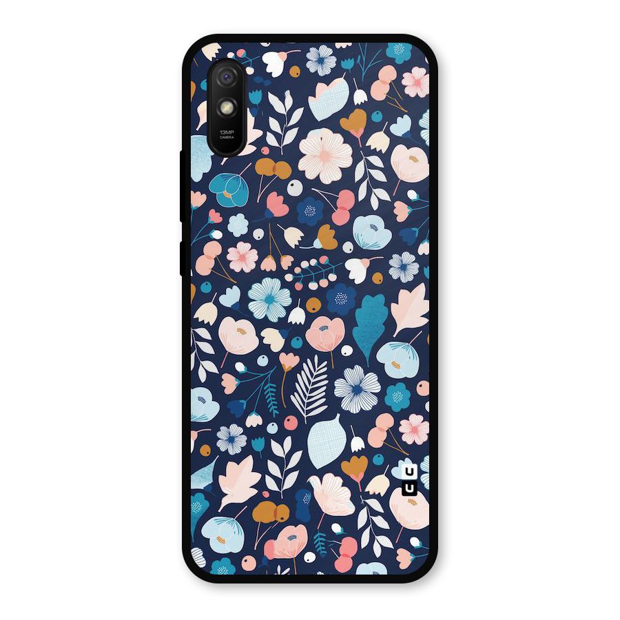 Blue Floral Metal Back Case for Redmi 9a
