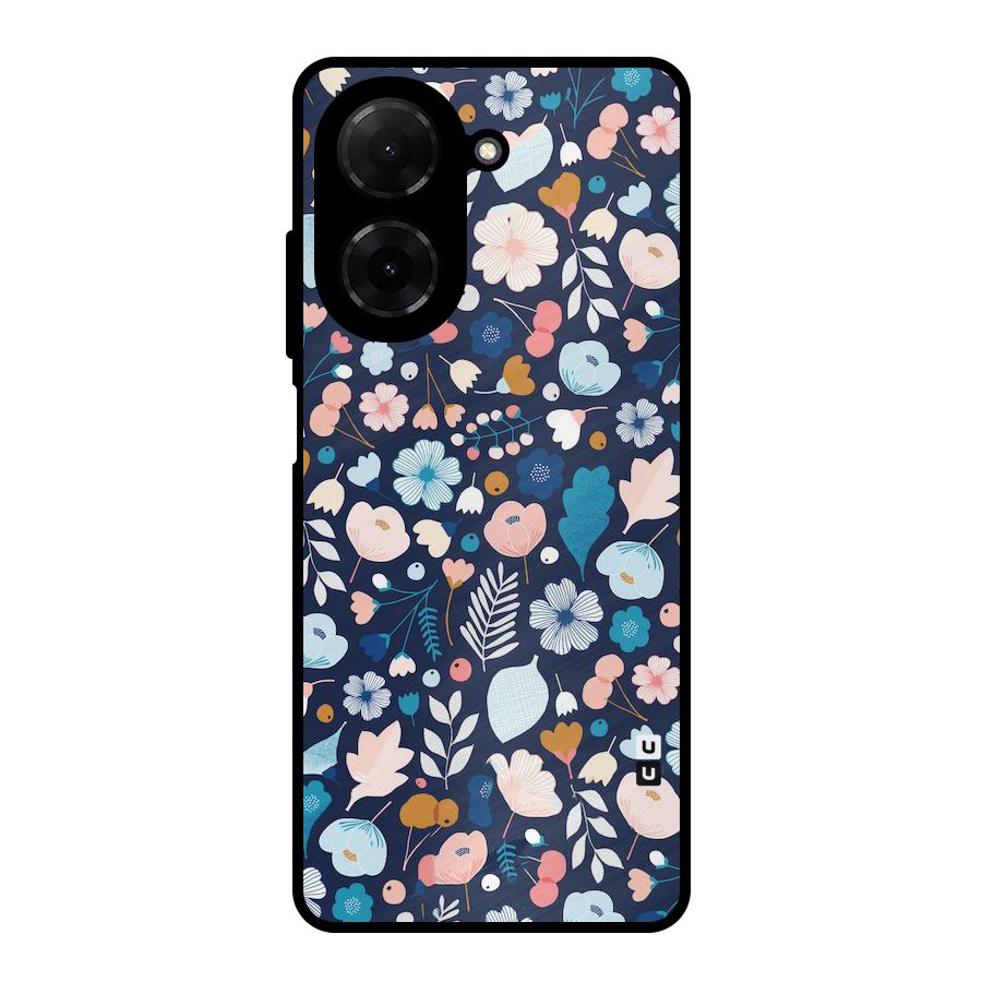 Blue Floral Metal Back Case for Redmi A5 4G