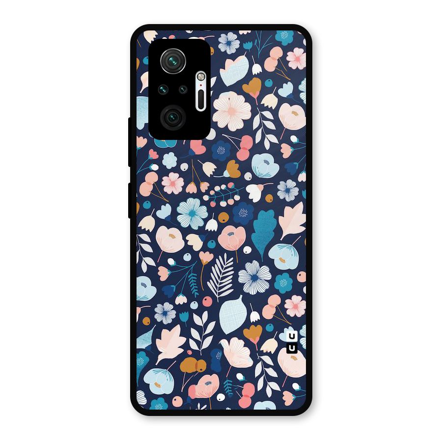 Blue Floral Metal Back Case for Redmi Note 10 Pro Max