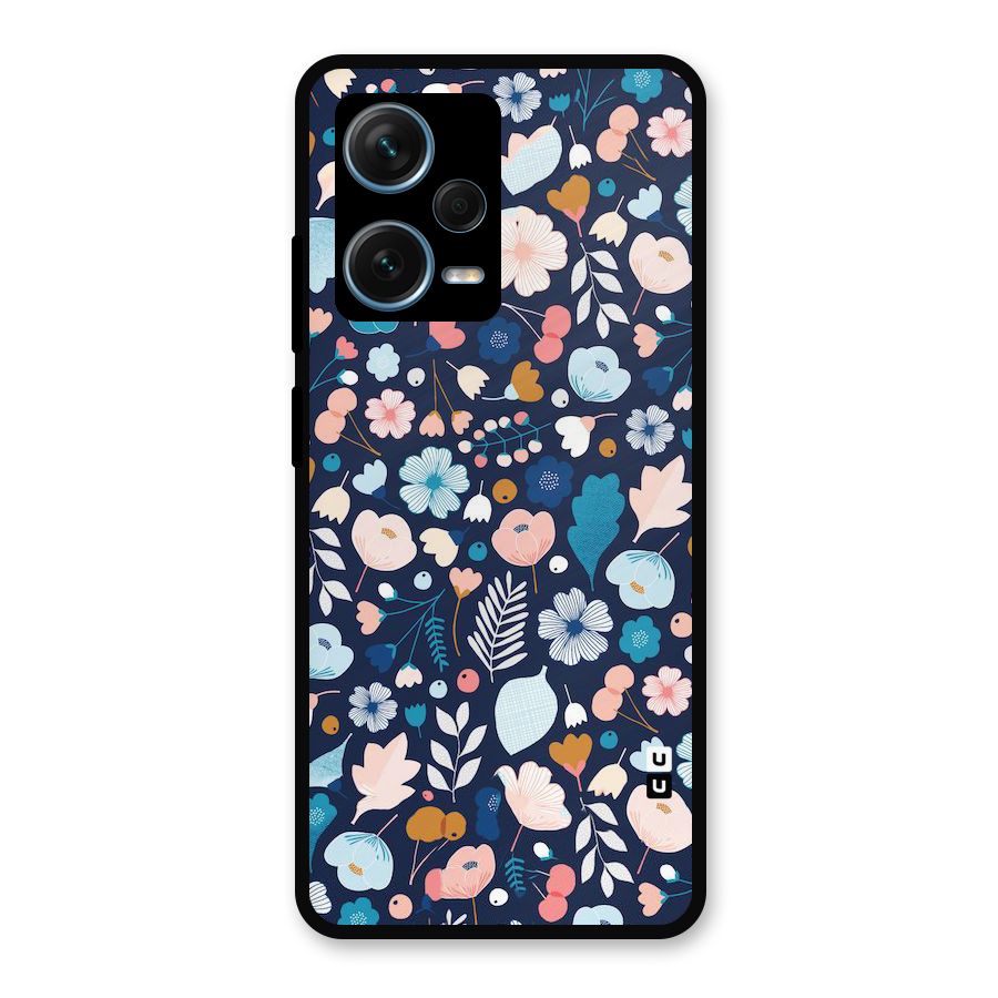 Blue Floral Metal Back Case for Redmi Note 12 Pro Plus 5G
