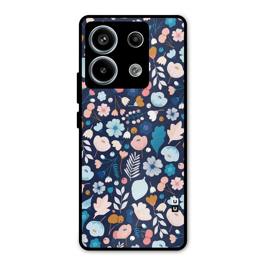 Blue Floral Metal Back Case for Redmi Note 13 Pro 5G