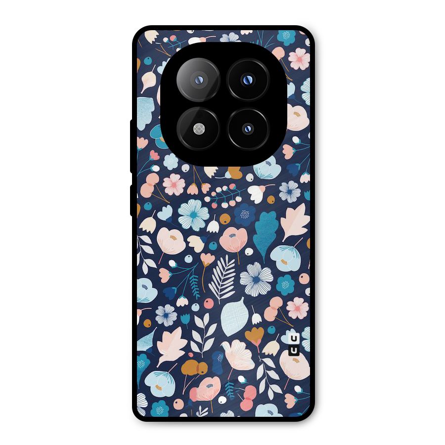 Blue Floral Metal Back Case for Redmi Note 14 Pro Plus 5G